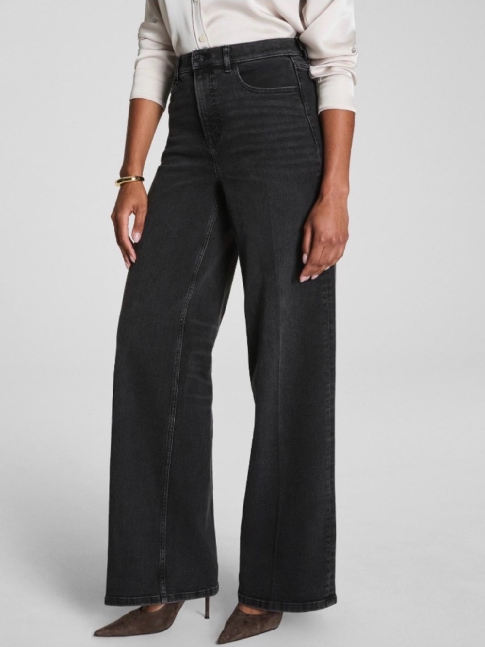 NWT SPANX Wide Leg Denim Jeans Charcoal Medium M High Rise 20521R